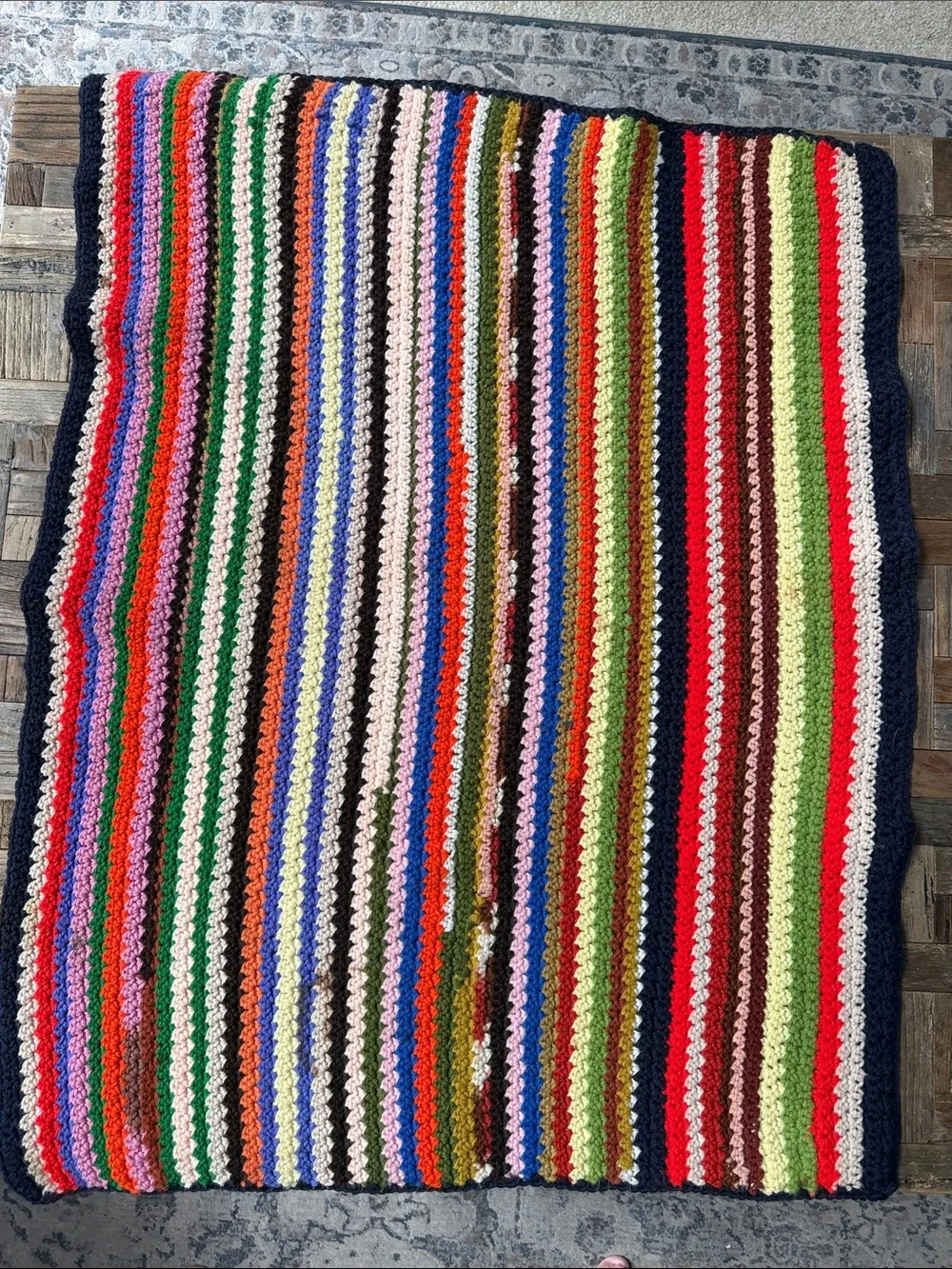 Multicolor Striped Crochet small Lap Blanket